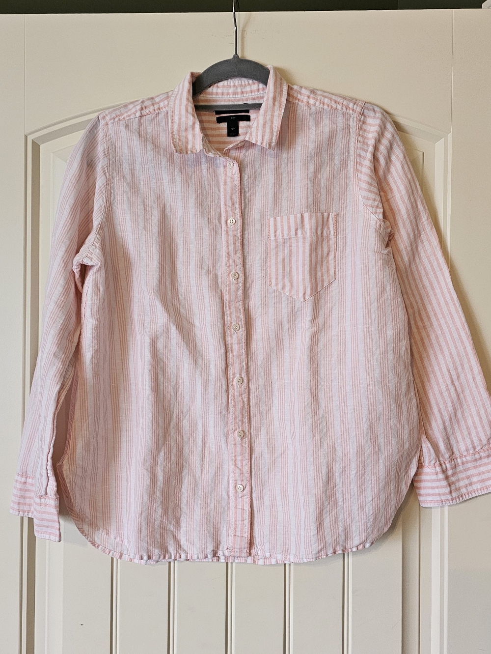 J. Crew Pink and White Striped Button-Up Shirt